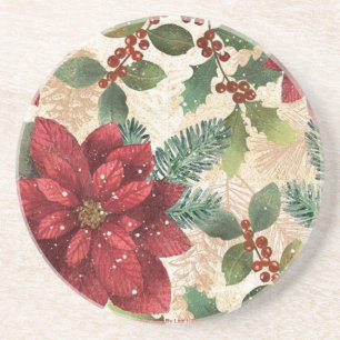 Retro 50s Poinsettia Red Green Cream Zandsteen Onderzetter