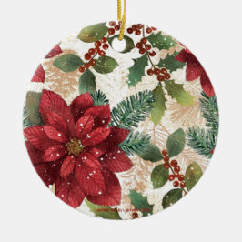 Retro 50s Poinsettia Rood Groen Crème Keramisch Ornament