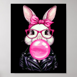 Retro 50's Schattig Paas Konijn dat Bubble Gum Bla Poster