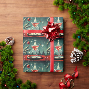 Retro 50s Sneeuwjacht Kerstboom Martini Cadeaupapier