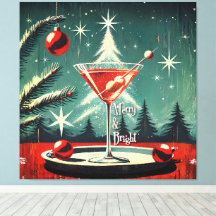 Retro 50s Sneeuwjacht Kerstboom Martini Canvas Afdruk