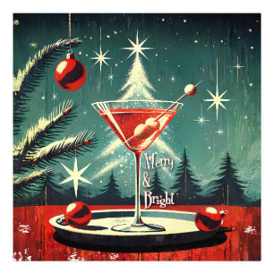 Retro 50s Sneeuwjacht Kerstboom Martini Foto Afdruk