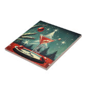 Retro 50s Sneeuwjacht Kerstboom Martini Tegeltje (Zijkant)