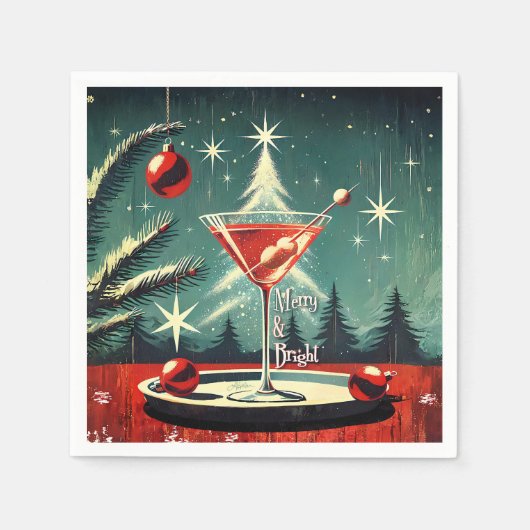 Retro 50s Snow Flurry Christmas Tree Martini Servet (Voorkant)