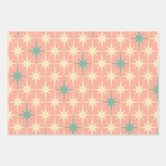 Retro  50s Star Pattern Blush Pink and Mint Inpakpapier Vel (Voorkant 3)