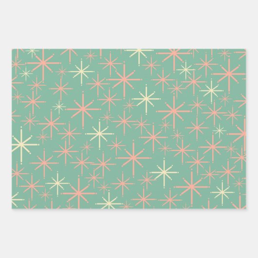 Retro 50s Starbursts in Mint en Blush Inpakpapier Vel (Voorkant)
