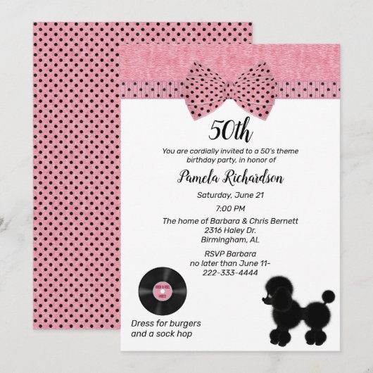 Retro 50s Theme Birthday Party Kaart (Voorkant / Achterkant)