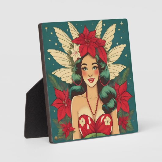 Retro 50s Tropical Christmas Pin-Up Girl Fotoplaat (Voorkant)