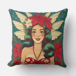 Retro 50s Tropical Christmas Pin-Up Girl Kussen