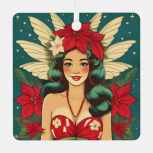 Retro 50s Tropical Christmas Pin-Up Girl Metalen Ornament