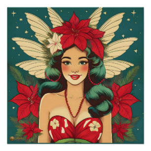 Retro 50s Tropical Christmas Pin-Up Girl Perfect Poster