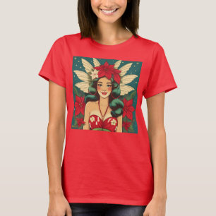 Retro 50s Tropical Christmas Pin-Up Girl T-shirt