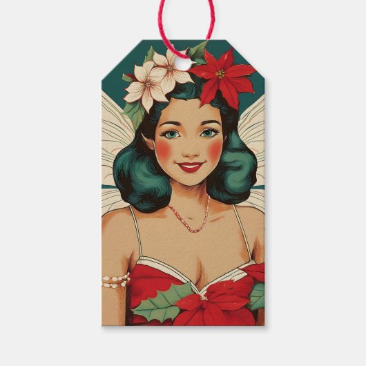 Retro 50s Tropical Christmas Pin-Up Starlet Cadeaulabel (Voorkant)