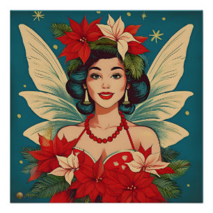 Retro 50s Tropische Kerstmis Pin-Up Beauty Queen Perfect Poster