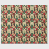 Retro 50s Tropische Kerstprinses Cadeaupapier (Vlak)
