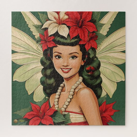 Retro 50s Tropische Kerstprinses Legpuzzel (Verticaal)