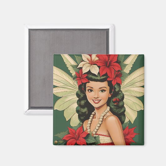 Retro 50s Tropische Kerstprinses Magneet (Voorkant / Achterkant)