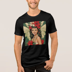 Retro 50s Tropische Kerstprinses Tri-Blend Shirt