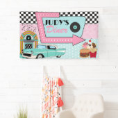 Retro 50s verjaardagsfeestbanner spandoek (Insitu)