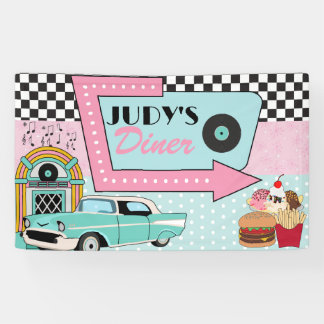 Retro 50s verjaardagsfeestbanner spandoek
