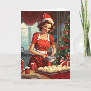 Retro 50's Vrouw Koken Bakken Kaart