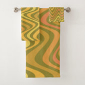 Retro 60s 70s Abstracte Lines Pattern Green Yellow Bad Handdoek (Insitu)