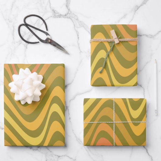 Retro 60s 70s Abstracte Lines Pattern Green Yellow Inpakpapier Vel (Voorkant)