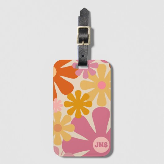 Retro 60s 70s Aesthetisch Floral Pattern Bagagelabel (Voorkant (verticaal))