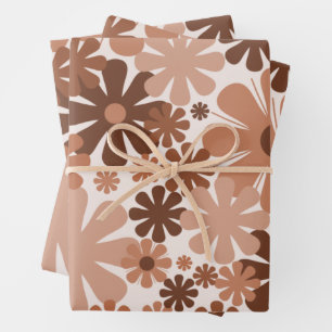 Retro 60s 70s Aesthetisch Floral Pattern in Brown Inpakpapier Vel