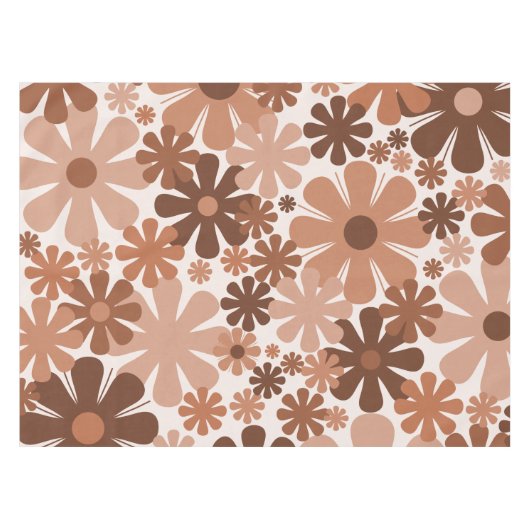 Retro 60s 70s Aesthetisch Floral Pattern in Brown Tafelkleed (Voorkant (Horizontaal))