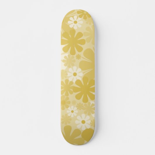 Retro 60s 70s Aesthetisch Floral Pattern in Mustar Skateboard (Voorkant)