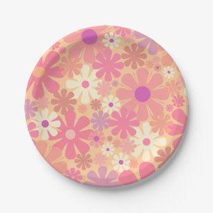 Retro 60s 70s Aesthetisch Floral Pattern Papieren Bordje