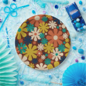 Retro 60s 70s Aesthetisch Floral Pattern Papieren Bordje (Feest)