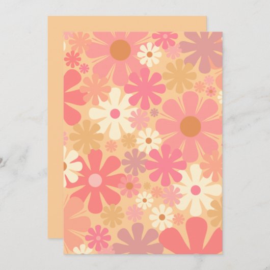 Retro 60s 70s Aesthetisch Floral Pattern Roze Kaart (Voorkant / Achterkant)