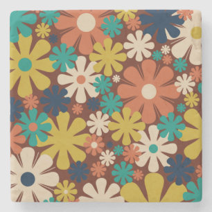 Retro 60s 70s Aesthetisch Floral Pattern Square Stenen Onderzetter