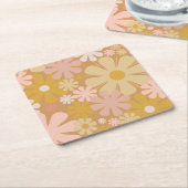 Retro 60s 70s Aesthetisch Floral Pattern Vierkante Kartonnen Onderzetter (Schuin)