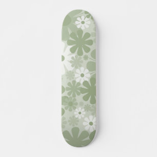 Retro 60s 70s Aesthetische Floral Pattern Sage Gre Skateboard