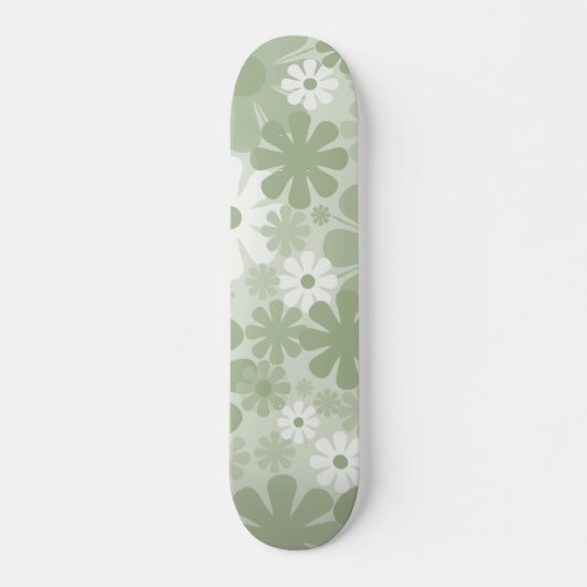 Retro 60s 70s Aesthetische Floral Pattern Sage Gre Skateboard (Voorkant)
