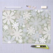 Retro 60s 70s Aesthetische Floral Pattern Sage Gre Tissuepapier (Craft)