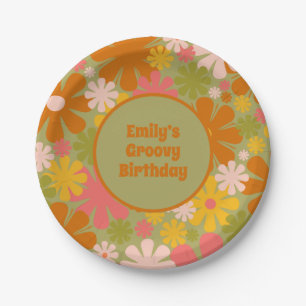 Retro 60s 70s Aesthetische Floral Persoonlijke Gro Papieren Bordje