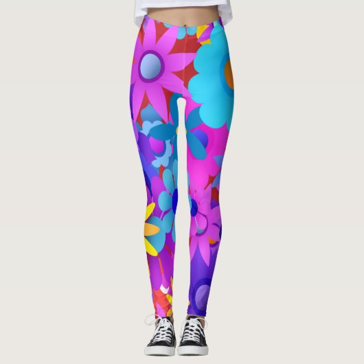 Retro 60s 70s Bloem Leggings (Voorkant)