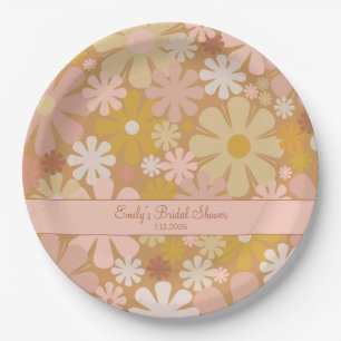 Retro 60s 70s esthetisch gebloemd gepersonaliseerd papieren bordje