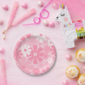 Retro 60s 70s esthetische Floral Pattern roze Papieren Bordje (Feest)