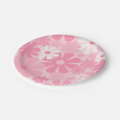 Retro 60s 70s esthetische Floral Pattern roze Papieren Bordje (Gekanteld)