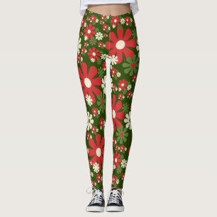 Retro 60s 70s Floral Flower Power Xmas patroon Leggings