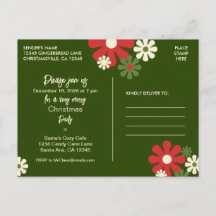 Retro 60s 70s Floral Kerstparty Uitnodiging