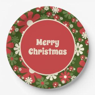 Retro 60s 70s Floral Merry Kerstmis Papieren Bordje