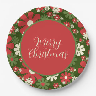 Retro 60s 70s Floral Merry kerstscript Papieren Bordje