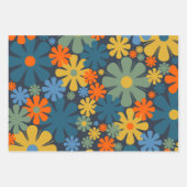 Retro 60s 70s Floral Pattern Blue Oranje Inpakpapier Vel (Voorkant)