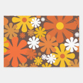 Retro 60s 70s Floral Pattern Brown and Oranje Inpakpapier Vel (Voorkant)